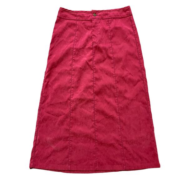 Vintage Dresses & Skirts - VTG WILD CAT Zigzag Stitched Microsuede Maxi Skirt in Barn red SZ 12